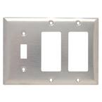 Pass & Seymour 302/304 S/S 3 Gang 1 Toggle 2 Decorator/Rocker Wall Plate, Stainless Steel (1-Pack)