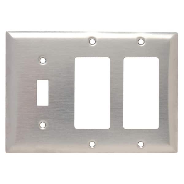 Legrand Pass & Seymour 302/304 S/S 3 Gang 1 Toggle 2 Decorator/Rocker Wall Plate, Stainless Steel (1-Pack)