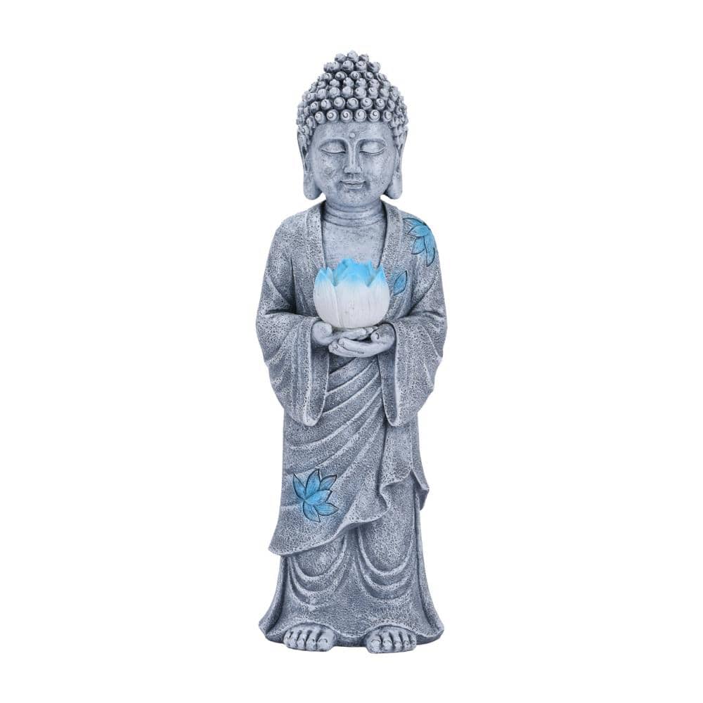 "14.5""H Standing Solar Buddha Statue: Waterproof Resin Zen Decor with Both Hands Holding Lotus and Light - Patio Yard Law" price history on PriceWatchPro