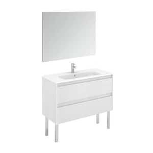 Ambra 39.8 in. W x 18.1 in. D x 22.3 in. H Single Sink Bath Vanity in Matte White with White Ceramic Top and Mirror