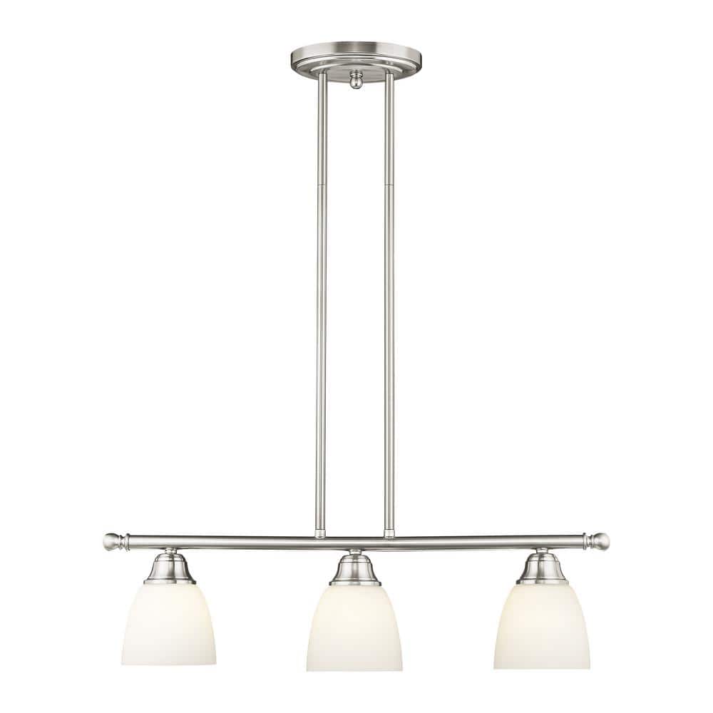 Brushed Nickel Steel 3-Light Chandelier with Frosted Glass Shades