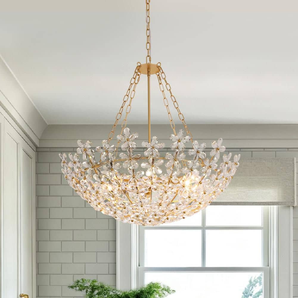 要問い合せ♥️クラシカル空間♥️フラワーライト　シャンデリア　ランプ　ライト HUOKU Ccrystal 6-Light 28.7 in.W Gold Modern Flower Basket Flower