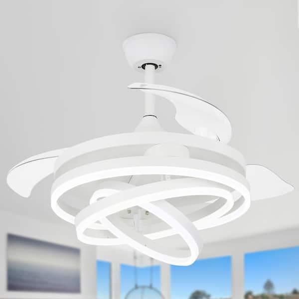Oaks Aura Wesley 42in. Indoor LED White DIY Shape Retractable Ceiling Fan With Lights, 6-Speed Remote Control Ceiling Fan