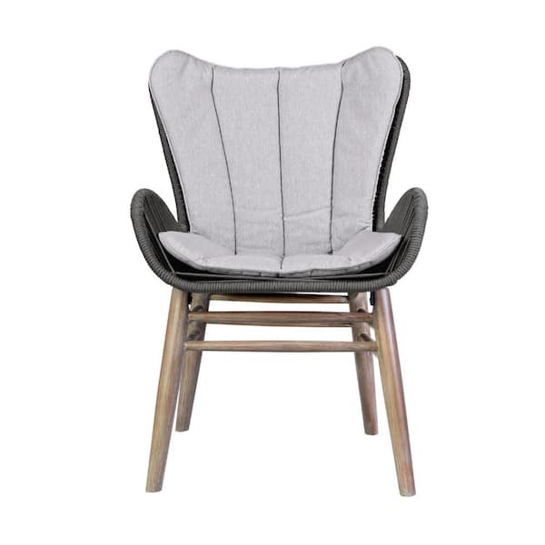 Mina Brown Water-Resistant Eucalyptus Wood Outdoor Dining Chair Gray Fabric Cushion