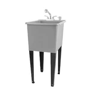 17.75 in. x 23.25 in. Thermoplastic Freestanding Space Saver Utility Sink in Grey - Chrome Faucet, Soap Dispenser