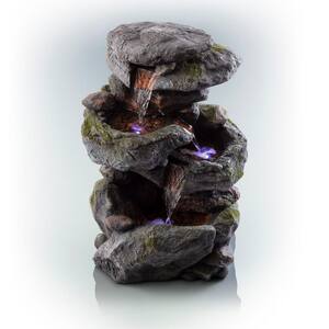 22 in. Tall Outdoor 3-Tier Rock Waterfall Fountain with LED Lights