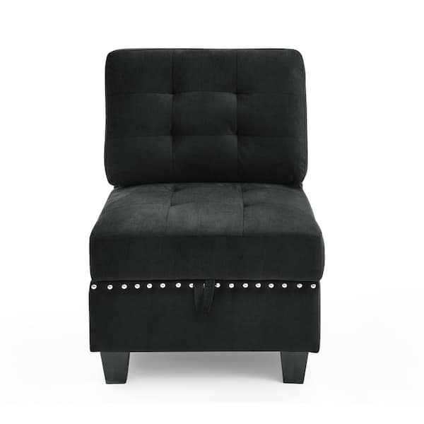 Z-joyee 116 in. L Shaped Velvet Modern 5-Seats Sectional Sofa Black