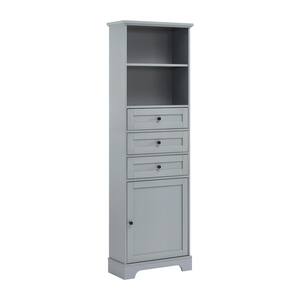 22 in. W x 10.03 in. D x 68.3 in. H Gray Linen Cabinet with 3 Drawers and Adjustable Shelves