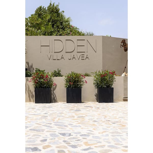 Block L Large 20 in. Tall Black Fiberstone Indoor Outdoor Modern Square Planter