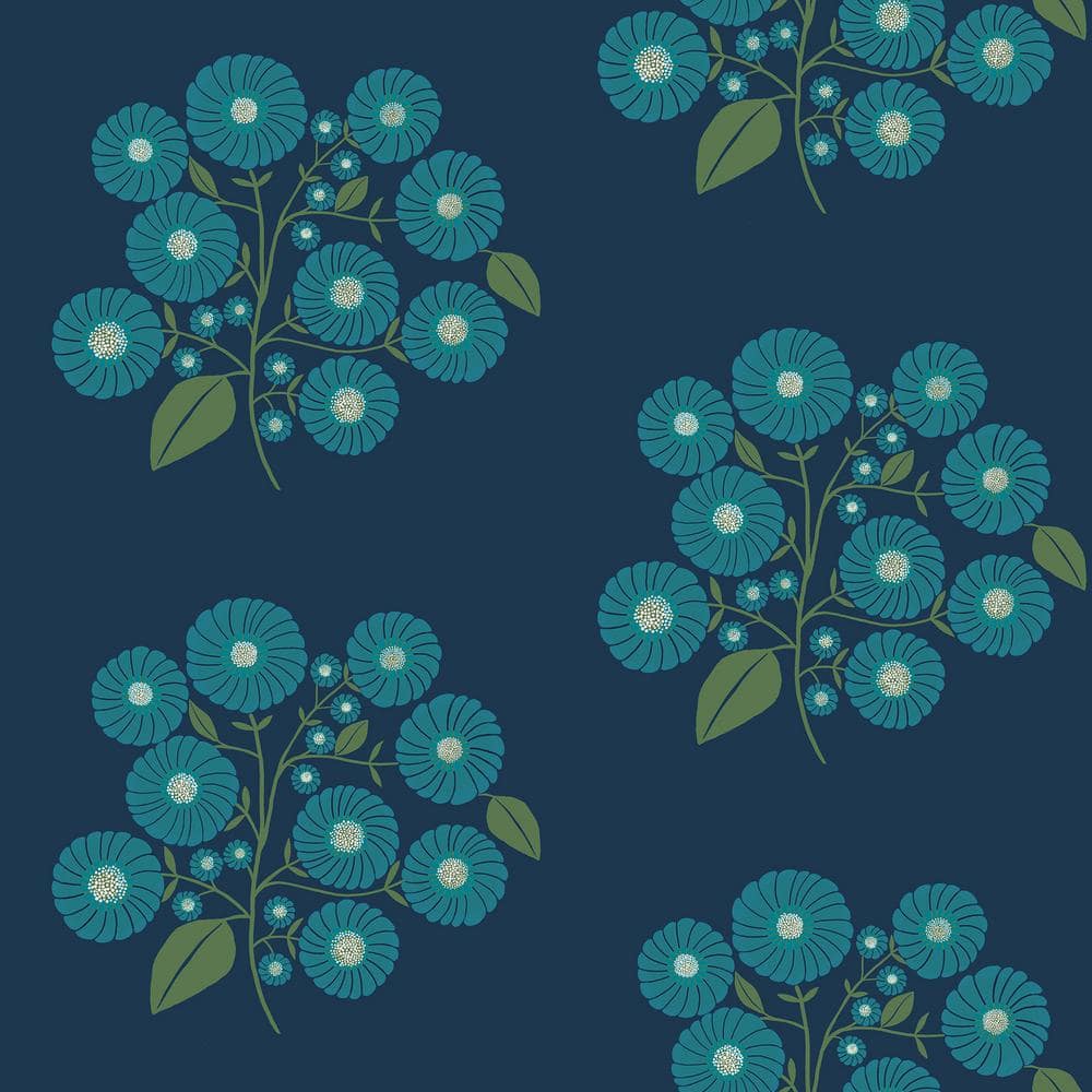 NuWallpaper StrawFlower Blue Aqua Matte Vinyl Peel and Stick Wallpaper
