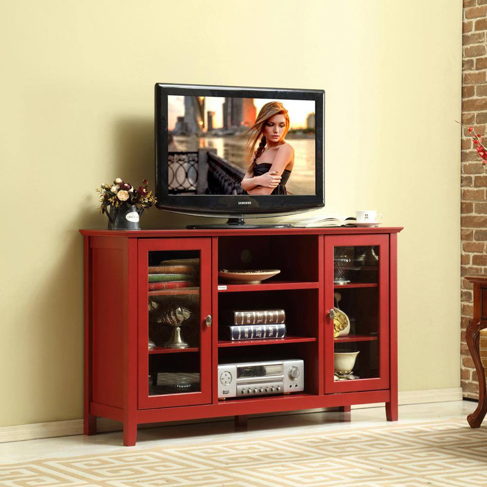 Red Retro Sideboard with Glass Door and Shelf SWCWCB12 The Home Depot
