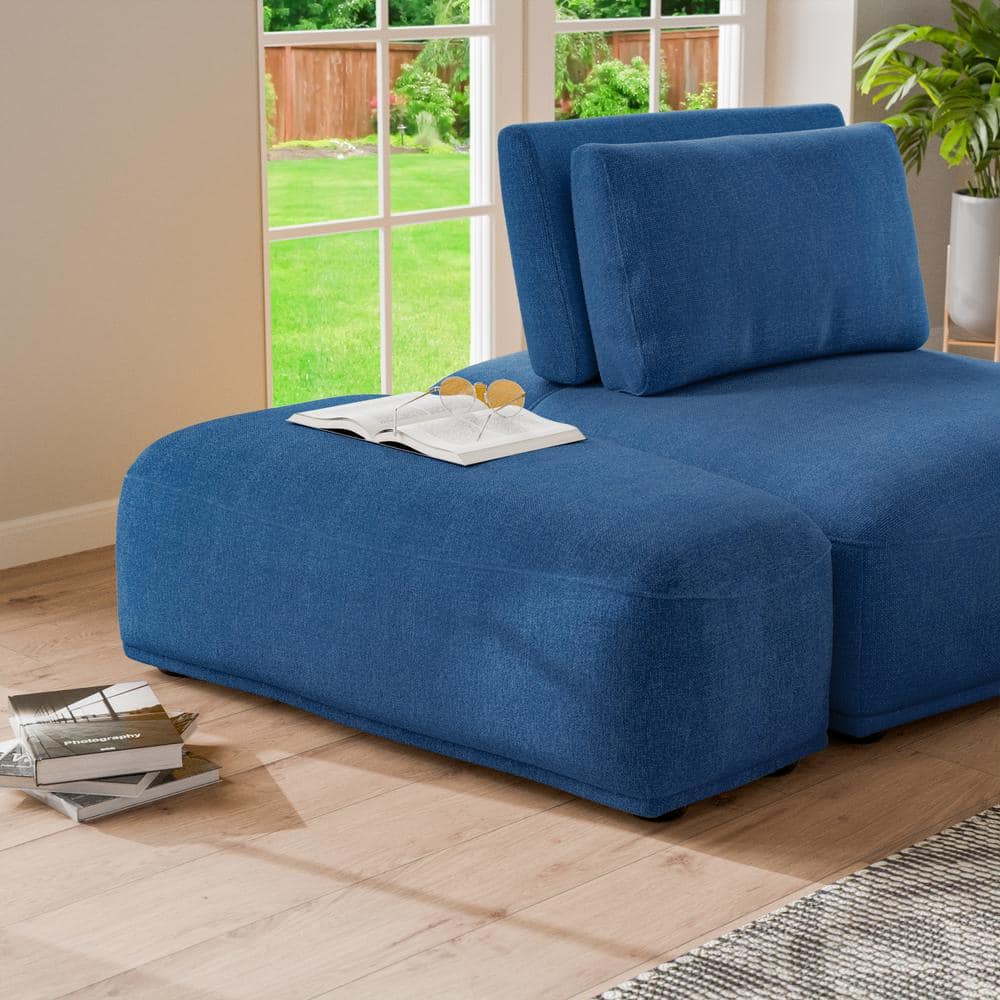 Furniture of America Fairwinds 24 in. Armless Chenille Curved Modular Ottoman Sofa in Blue