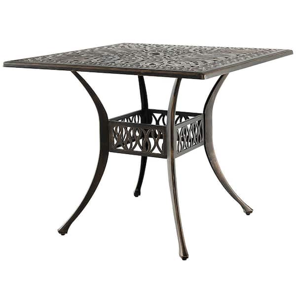 ANGELES HOME 35.4 in. Square Aluminum Outdoor Dining Table with 2 in. Umbrella Hole
