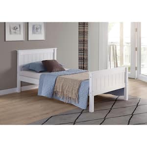 Harmony Twin Wood Platform Bed, Durable Pine Construction, Includes Headboard, Footboard, Side Rails, White