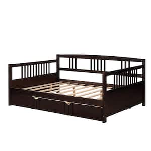 Full Size Daybed Wood Bed with Twin Size Trundle - Espresso