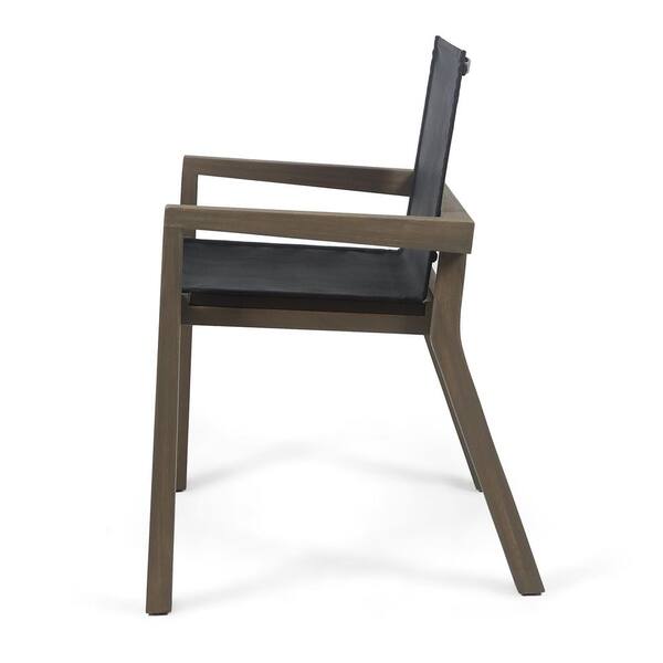 Gray Acacia Wood Outdoor Dining Chairs, Mesh Patio Chairs with