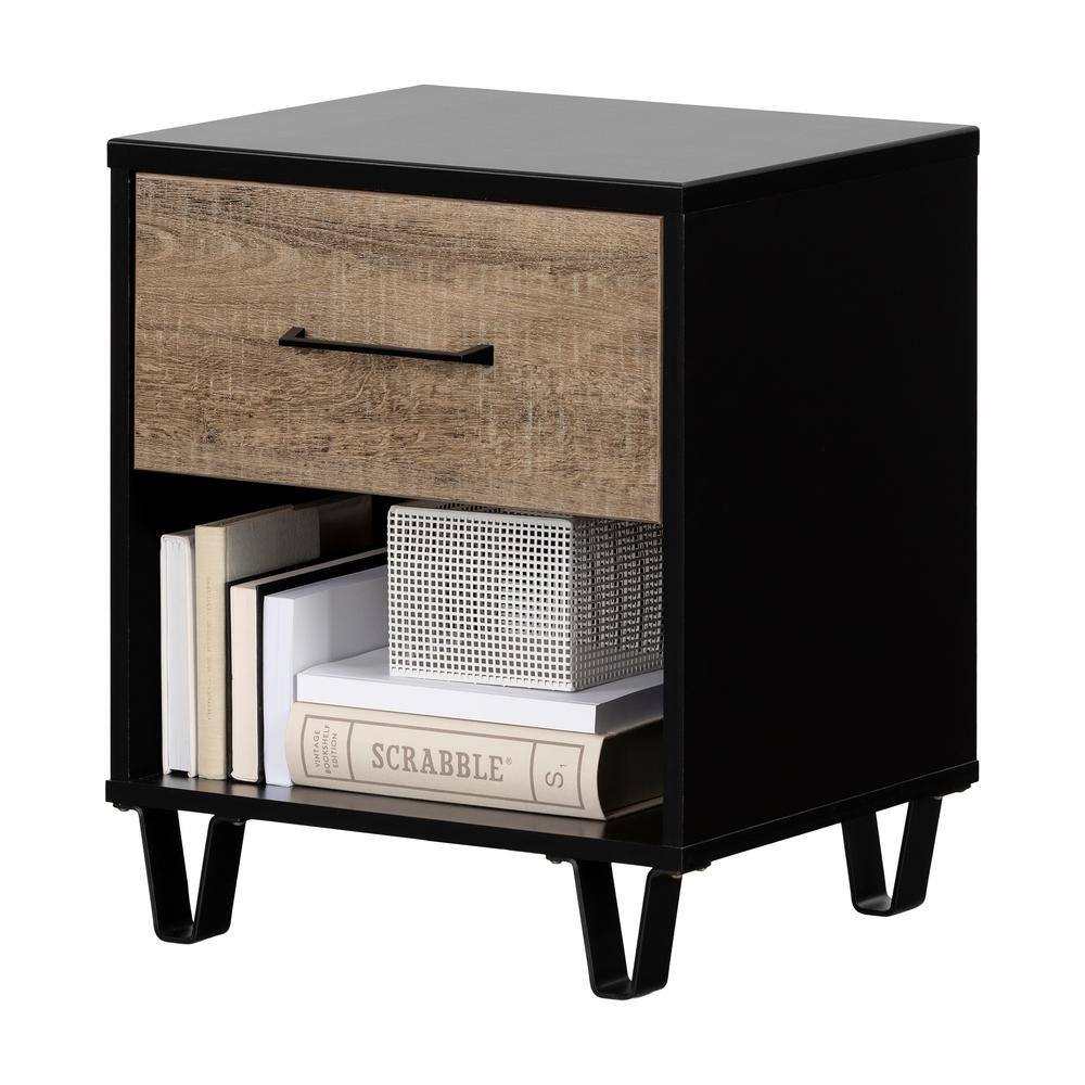 Arlen Weathered Oak and Matte Black 1-Drawer Nightstand