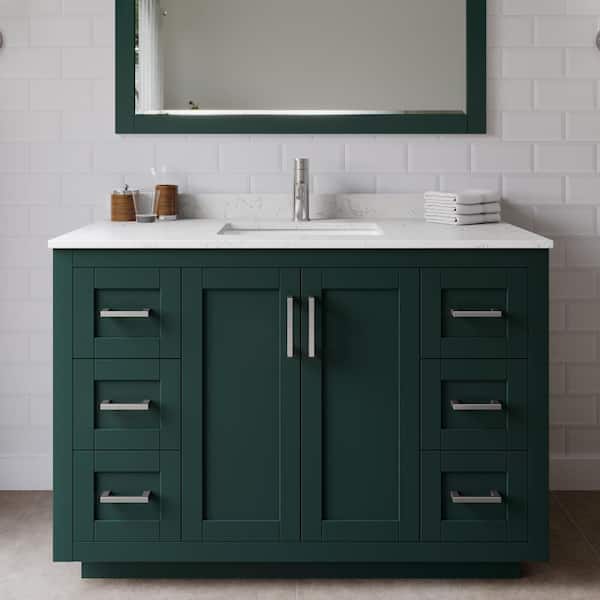 Wyndham Collection Miranda 48 in. W x 22 in. D x 33.75 in. H Single Bath Vanity in Green with Carrara Cultured Marble Top