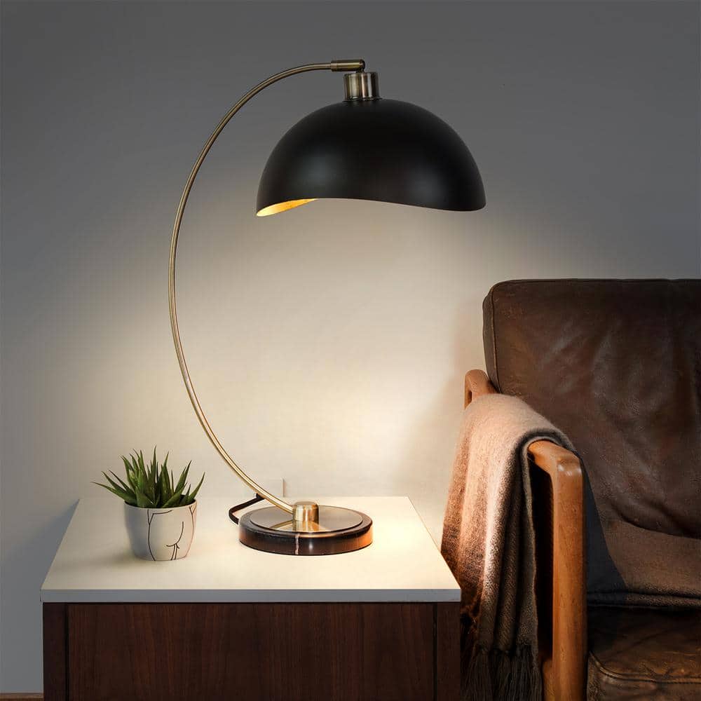 Luna Bella Weathered Brass Arc Desk Lamp with Matte Black Steel