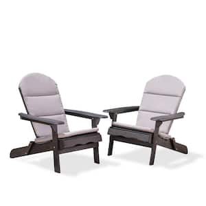 Malibu Dark Gray Folding Wood Adirondack Chairs with Gray Cushions (2-Pack)
