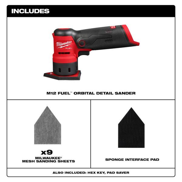 Milwaukee M12 12V FUEL Lithium-Ion Cordless Orbital Detail Sander 