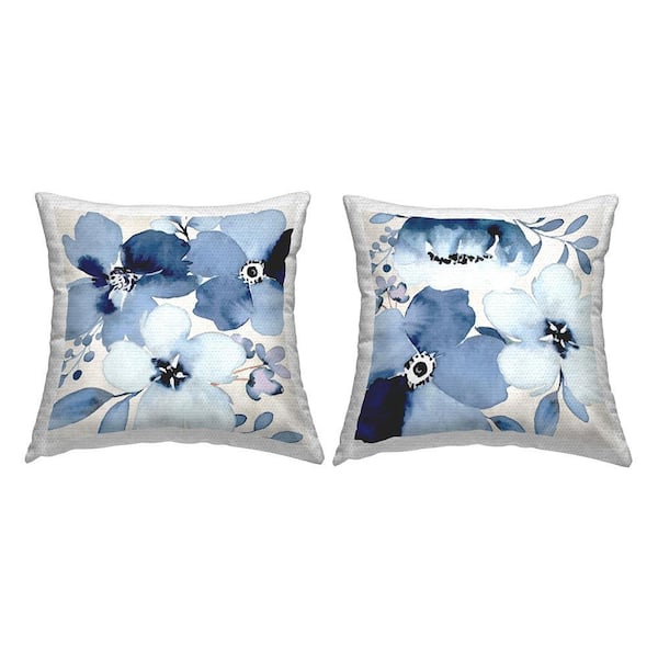 Modern Blue Blossom Petals Blue Square Outdoor Throw Pillow 2-Pack
