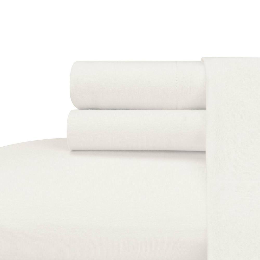 Queen White Jersey Knit Polyester Sheet Set