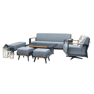 Black 6-Piece Aluminum Patio Conversation Set with Gray Cushions