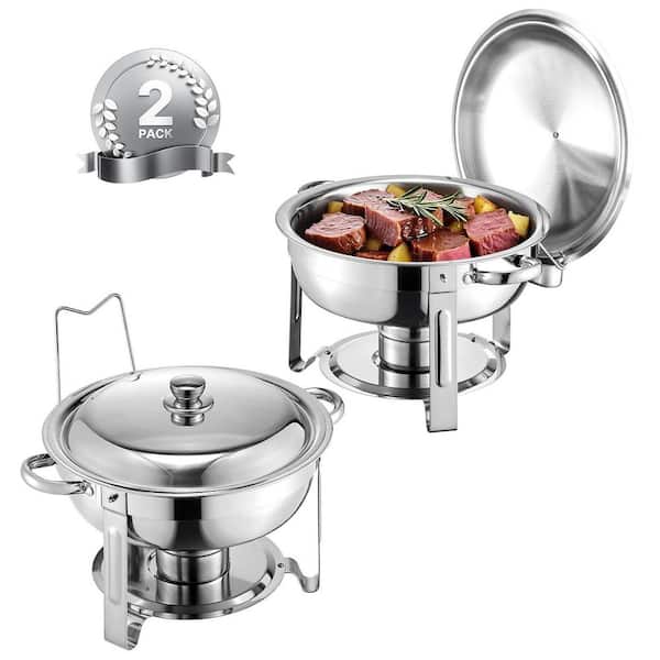 Chafing Dish Buffet Set, 5 qt. 2-Pack, Silver, Stainless Steel Chafing Dishes and Accessories, Round Catering Warmer