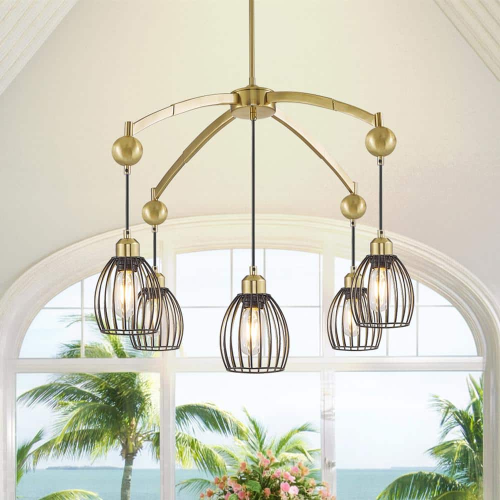 Retro 5-light Vintage Wrought Iron Gold Creative Cage Ceiling Chandelier for Kitchen Island Dining Living Room Bedroom price history on PriceWatchPro