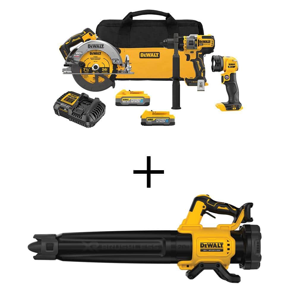 20V MAX Lithium-Ion Cordless 3-Tool Combo Kit and 125 MPH 450 CFM Brushless Blower with 5.0 Ah Battery & 1.7 Ah Battery -  DEWALT, DCK304E1H1W722B