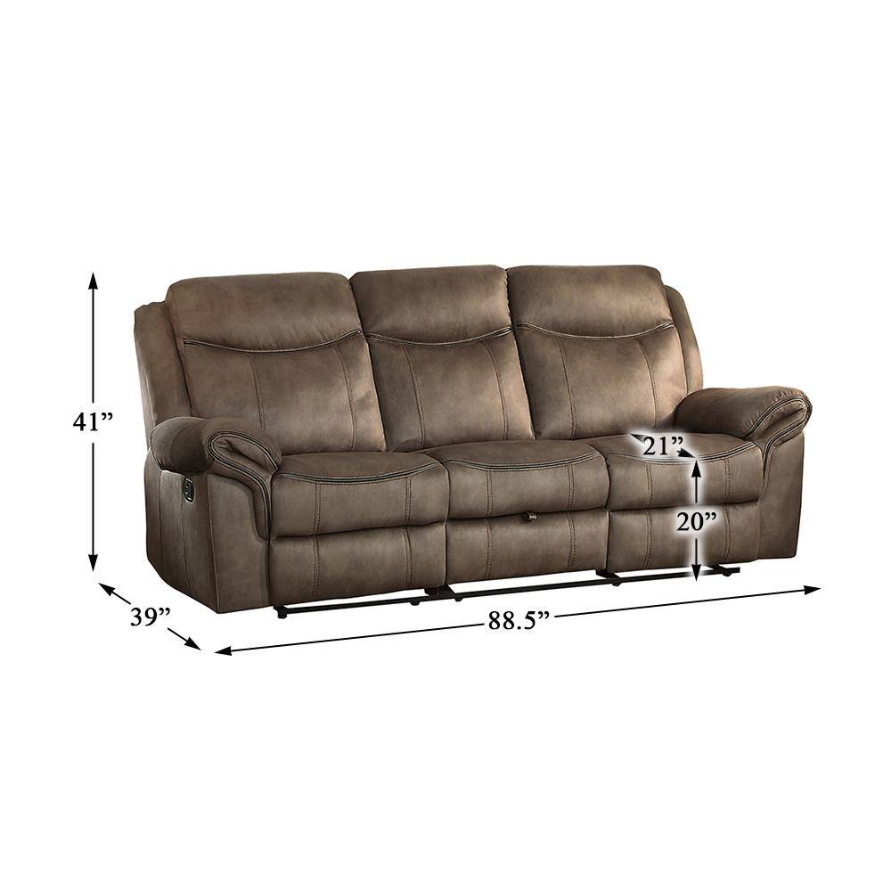 Brown Faux Leather Reclining Sofa with Storage and Cup Holders