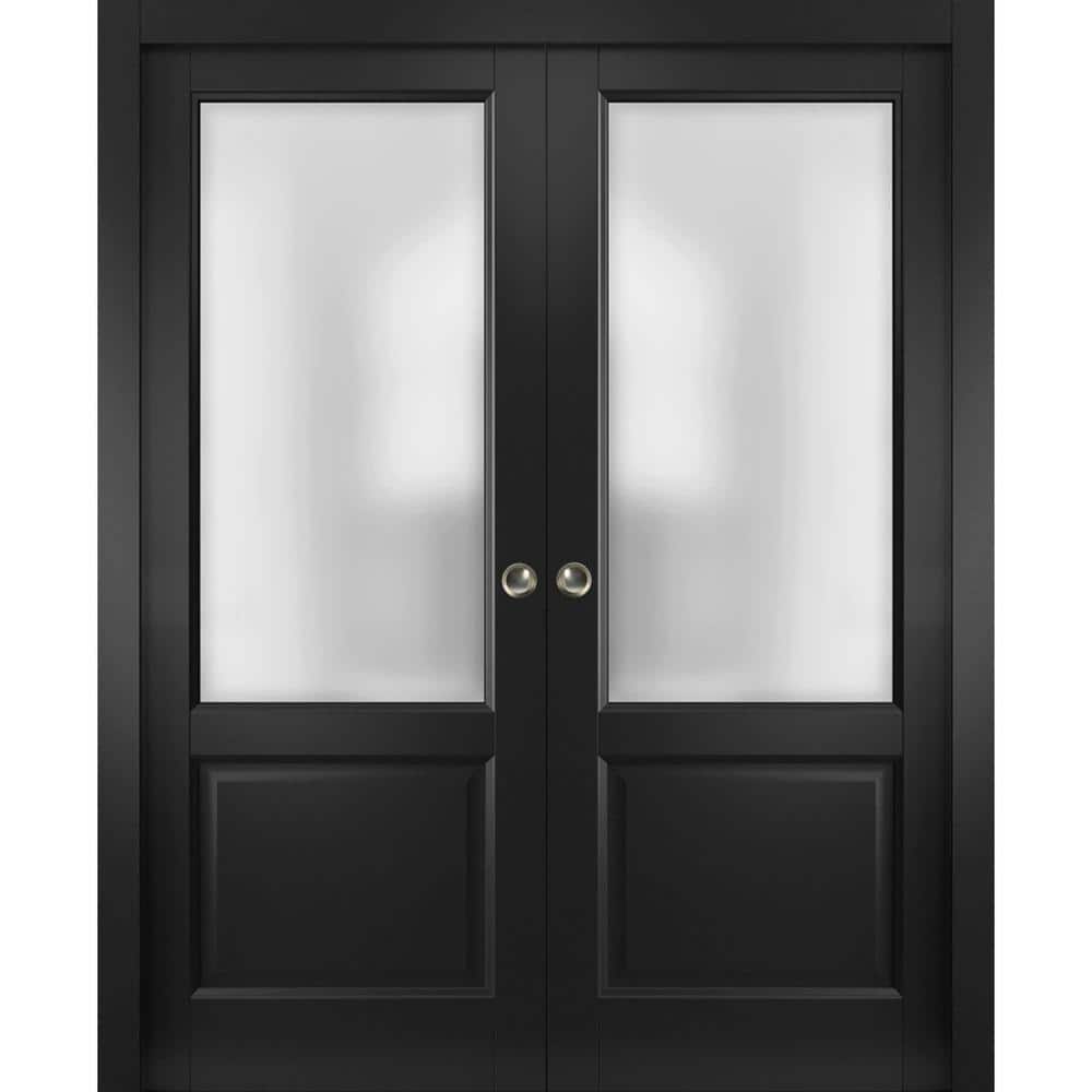 36 in. x 84 in. 2 Panel Black Matte Finished Solid Wood Sliding Door with Hardware price history on PriceWatchPro