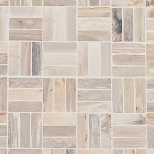 Dixiewood Basketweave Brown 11.81 in. x 11.81 in. Marble Floor and Wall Mosaic Tile (0.96 sq. ft./Each)