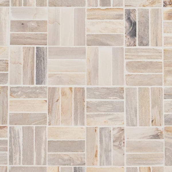 Dixiewood Basketweave Brown 12 x 12 Petrified Wood Floor and Wall Mosaic Tile (0.96 sq. ft. Each) Bond Tile