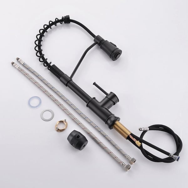UKISHIRO Single Handle No Senor Gooseneck Pull Down Sprayer Kitchen Faucet in Matte Black