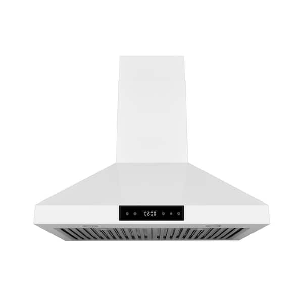 30 in. Convertible Wall Mount Range Hood 450 CFM with Changeable LED Touch Control Baffle Filters in Matte White