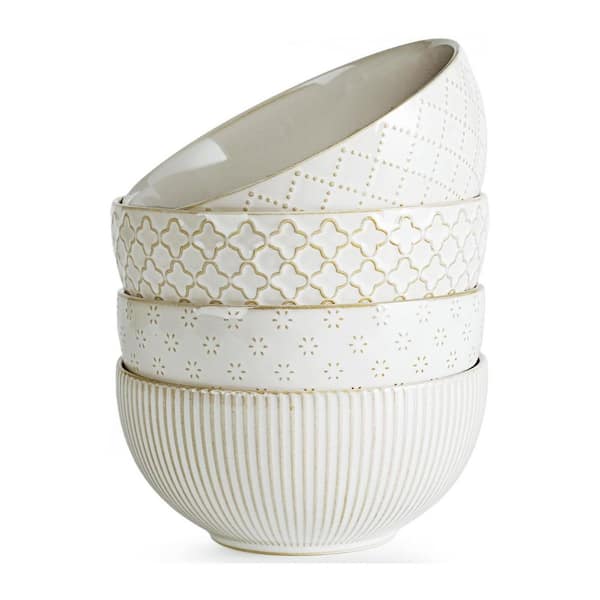 30 fl. oz. Assorted Vintage Color Blue Green Red Yellow Ceramic Soup Bowls Farmhouse Style Dinnerware (Set of 4)