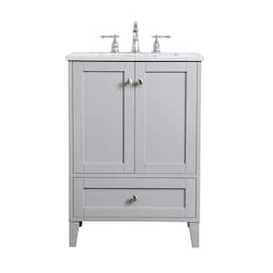 Timeless Home 24 in. W x 19 in. D x 34 in. H Single Bathroom Vanity in Grey with Calacatta Engineered Stone