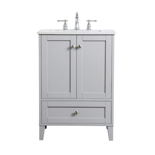 Timeless Home 24 in. W x 19 in. D x 34 in. H Single Bathroom Vanity in Grey with Calacatta Engineered Stone