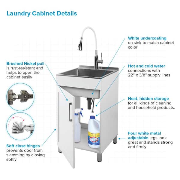transform 21.34-in x 24.17-in 1-Basin White Freestanding Laundry