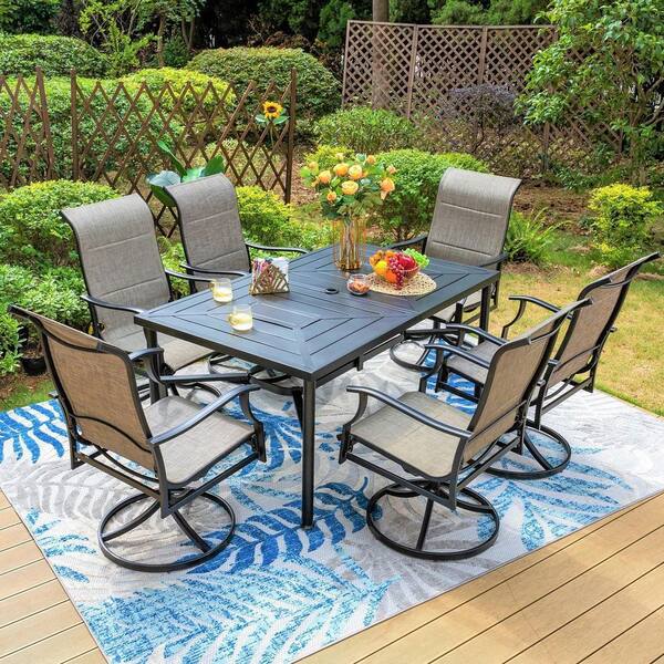 PHI VILLA 7-Pieces Metal Outdoor Patio Dining Set with Texitilene ...