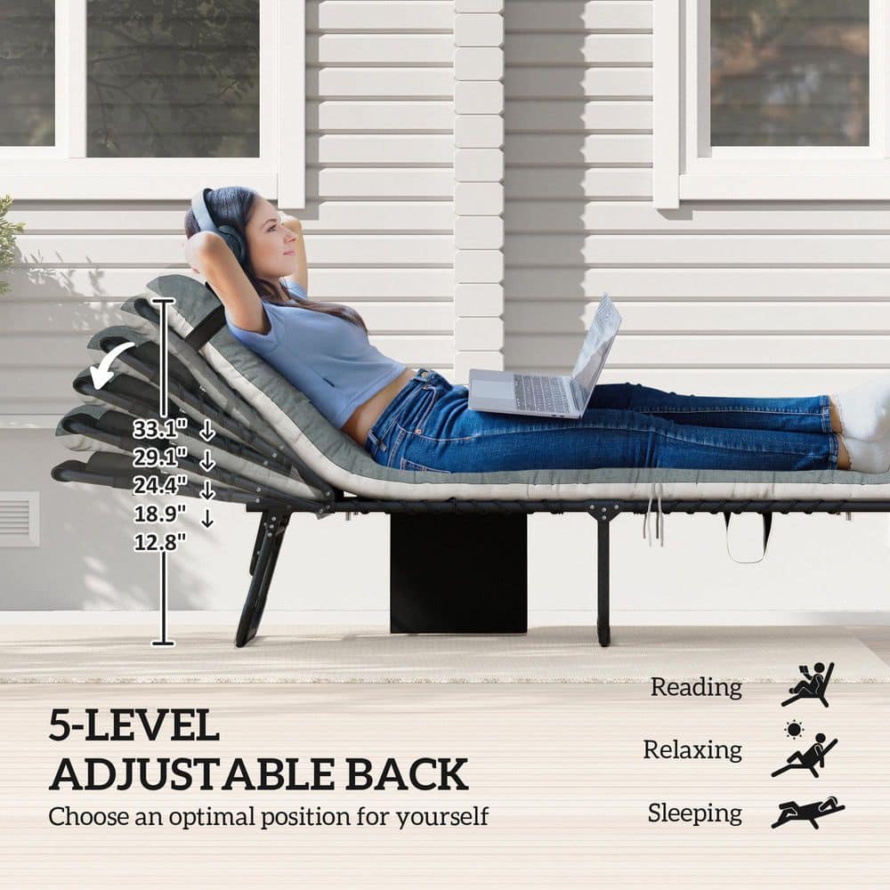 Black and Gray Cushioned Folding Outdoor Chaise Lounge Set