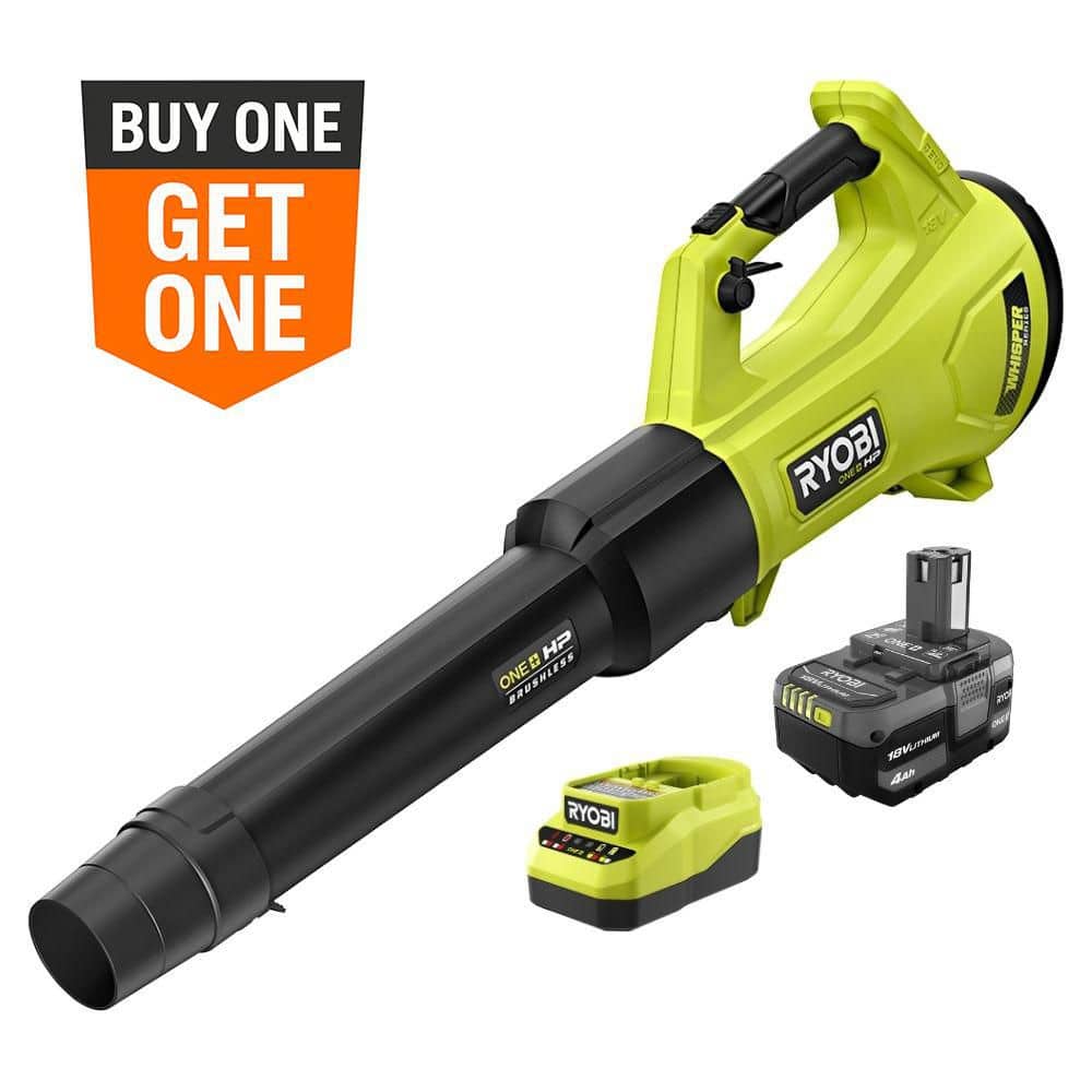 RYOBI ONE+ HP 18V Brushless Whisper Series 130 MPH 450 CFM Cordless Battery Leaf Blower with 4.0 Ah Battery and Charger P21140 - The Home Depot