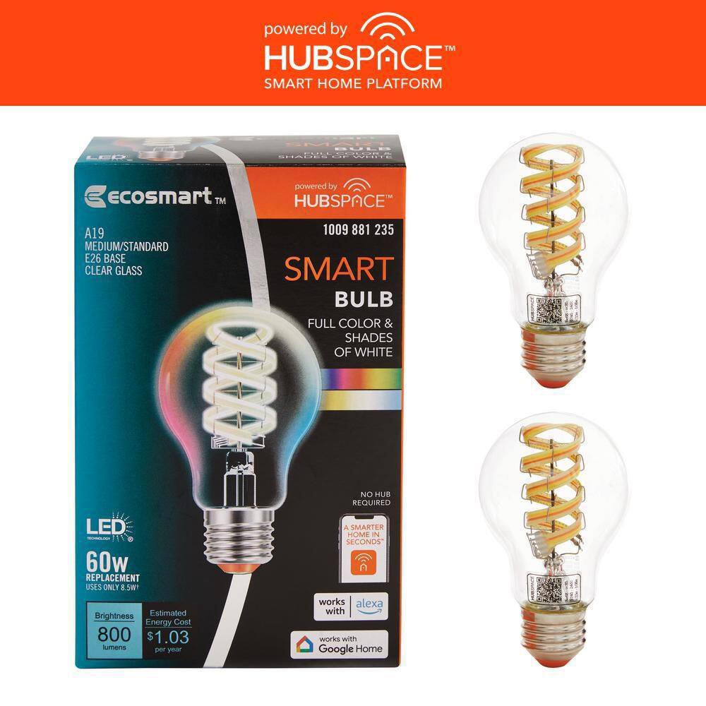 Globe Electric 35850 Wi-Fi Smart 7 W (40 W Equivalent) Spiral Filament Multicolor Changing RGB...