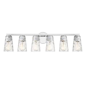 Gordon 34 in. 6-Light Chrome Vanity Light with Clear Water Glass Shades