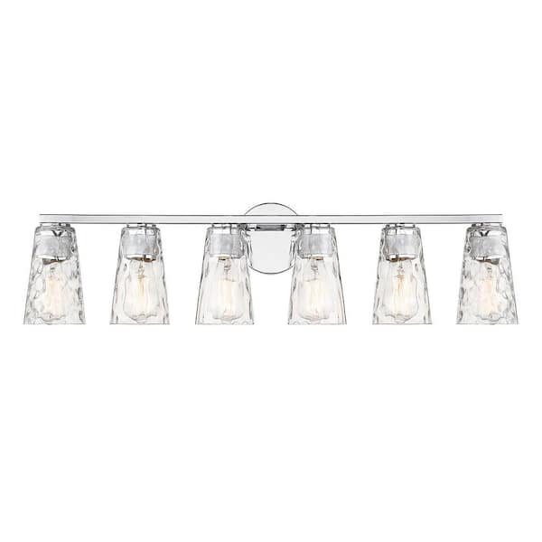 Savoy House Gordon 34 in. 6-Light Chrome Vanity Light with Clear Water Glass Shades