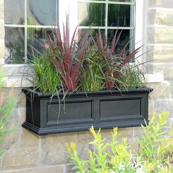 Fairfield 36 in. x 11 in. Self-Watering Black Polyethylene Window Box