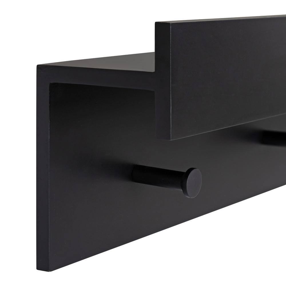 38" Black Wood Floating Wall Shelf with Metal Knobs