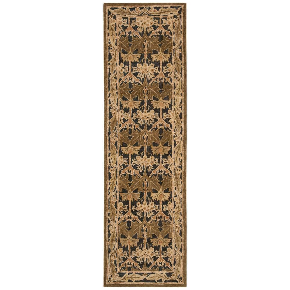Hand-Tufted Navy and Sage Floral Wool Runner Rug, 2'3" x 10'